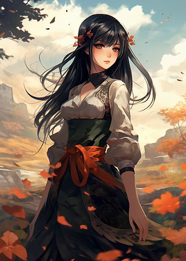 Anime Girl in Autumn