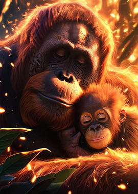 Orangutan Mother and Baby