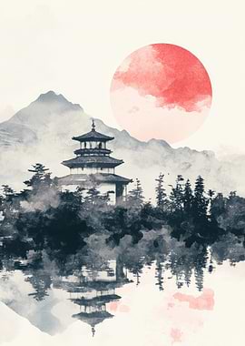 Japanese Pagoda Watercolor