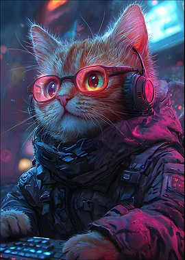Gamer Cat with Headphones