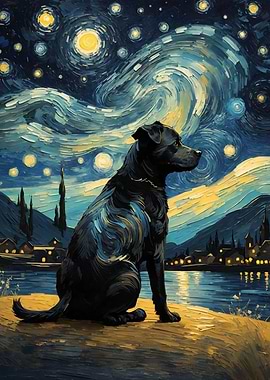 Dog Under Starry Night
