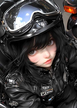 Anime Girl in Motorcycle Gear Gaming