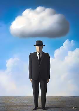 Surreal Man Under a Floating Cloud