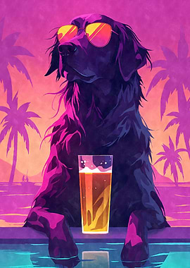 80s Retro Flat-coated Retriever