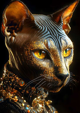 Sphynx Cat with Gold Glitter