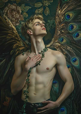 sexy man - Angelic Figure with Peacock Wings