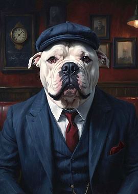 White XL Bully Dog Wearing a Suit in the Pub