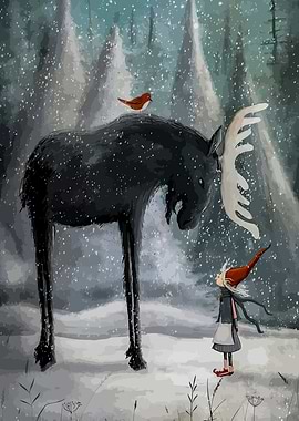 Gnome and Moose in Winter
