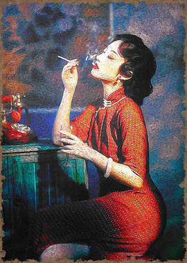 asian movie Woman in Red Dress Smoking