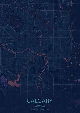 Calgary Canada Blue and Purple City Map
