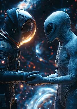 Astronaut and Alien Handshake