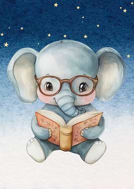 Cute Elephant Reading