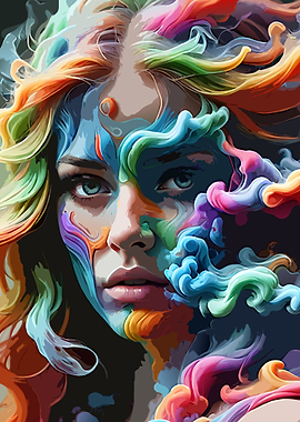 Abstract Woman with Colorful Smoke