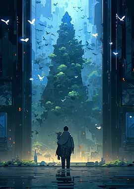 Man Gazing at Green Tower