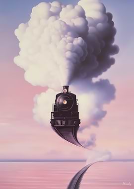 Surreal Train on Floating Tracks in the Sky