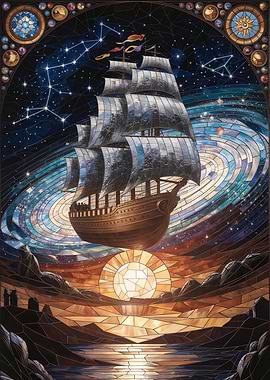 Stained Glass Ship in Space