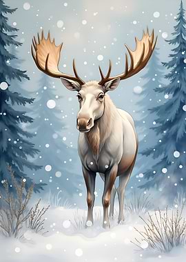 Majestic White Moose in Winter