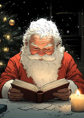 Santa Claus Reading by Candlelight Christmas