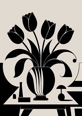 Mid-Century Modern Tulip Vase in Black and White