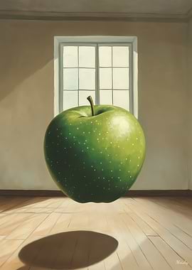 Floating Green Apple in a Sunlit Room