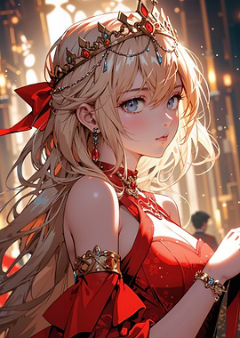 Anime Princess in Red Gown