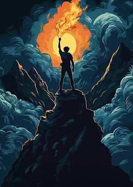 Hero with Torch on Mountaintop