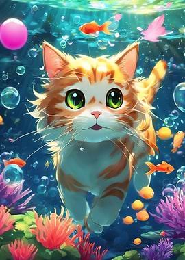 Cute Cat Underwater