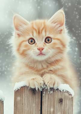 Cute Kitten in Winter