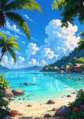 Tropical Beach Paradise Chibi Style