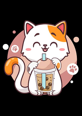Cute Cat with Boba Tea