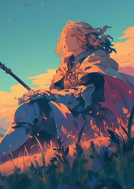 Anime Knight at Sunset