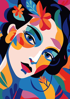 Abstract Woman with Flowers