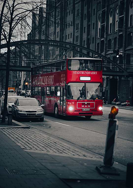 Red Double-Decker Bus in Hamburg