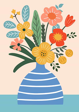 Floral Bouquet in Blue Vase