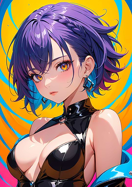 Sexy Anime Girl with Purple Hair