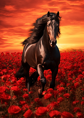 Black Horse in Red Field