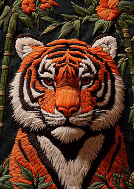 Embroidered Tiger Portrait