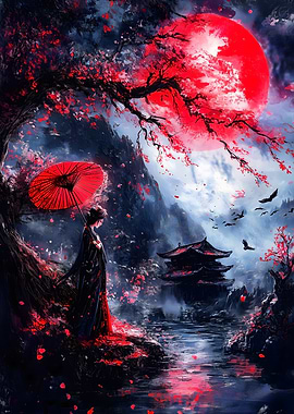 Geisha Under Blood Moon