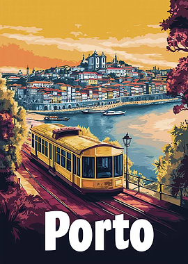 Porto Cityscape with Tram Poster