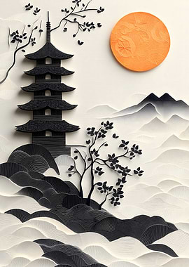 Japanese Pagoda Landscape