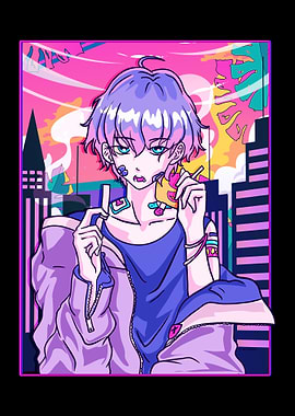 Bad Anime Boy in Cityscape