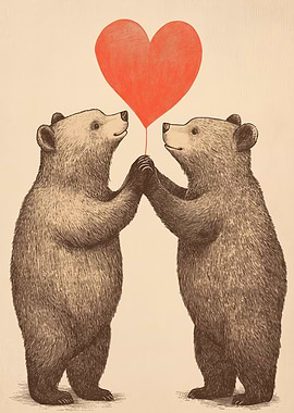 Bears and Heart Balloon Love