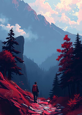 Hiker in Mountain Valley