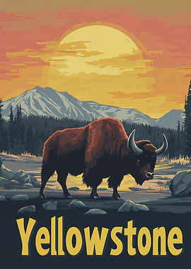 Yellowstone Bison Sunset Poster