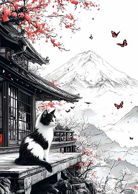 Japanese Cat & Mountain