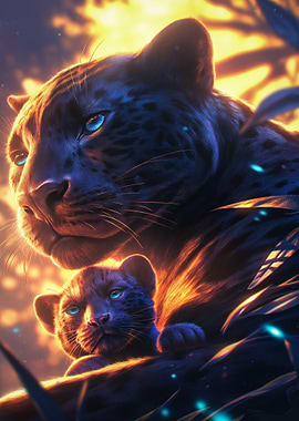 Black Panther Mother and Cub