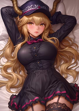 Anime Girl in Black Dress Gaming