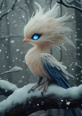 Snowy Bird with Blue Eyes