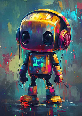 Colorful Robot with Headphones
