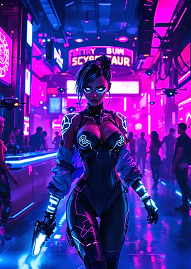 Cyberpunk Woman in Neon City